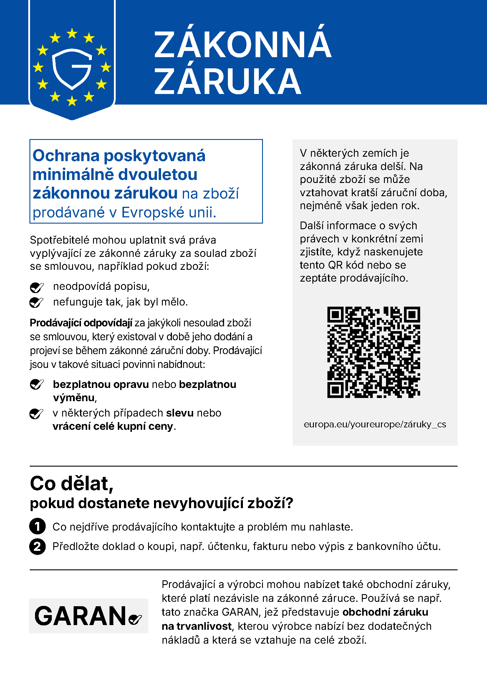 Informace EU o zákonných právech z vadného plnění