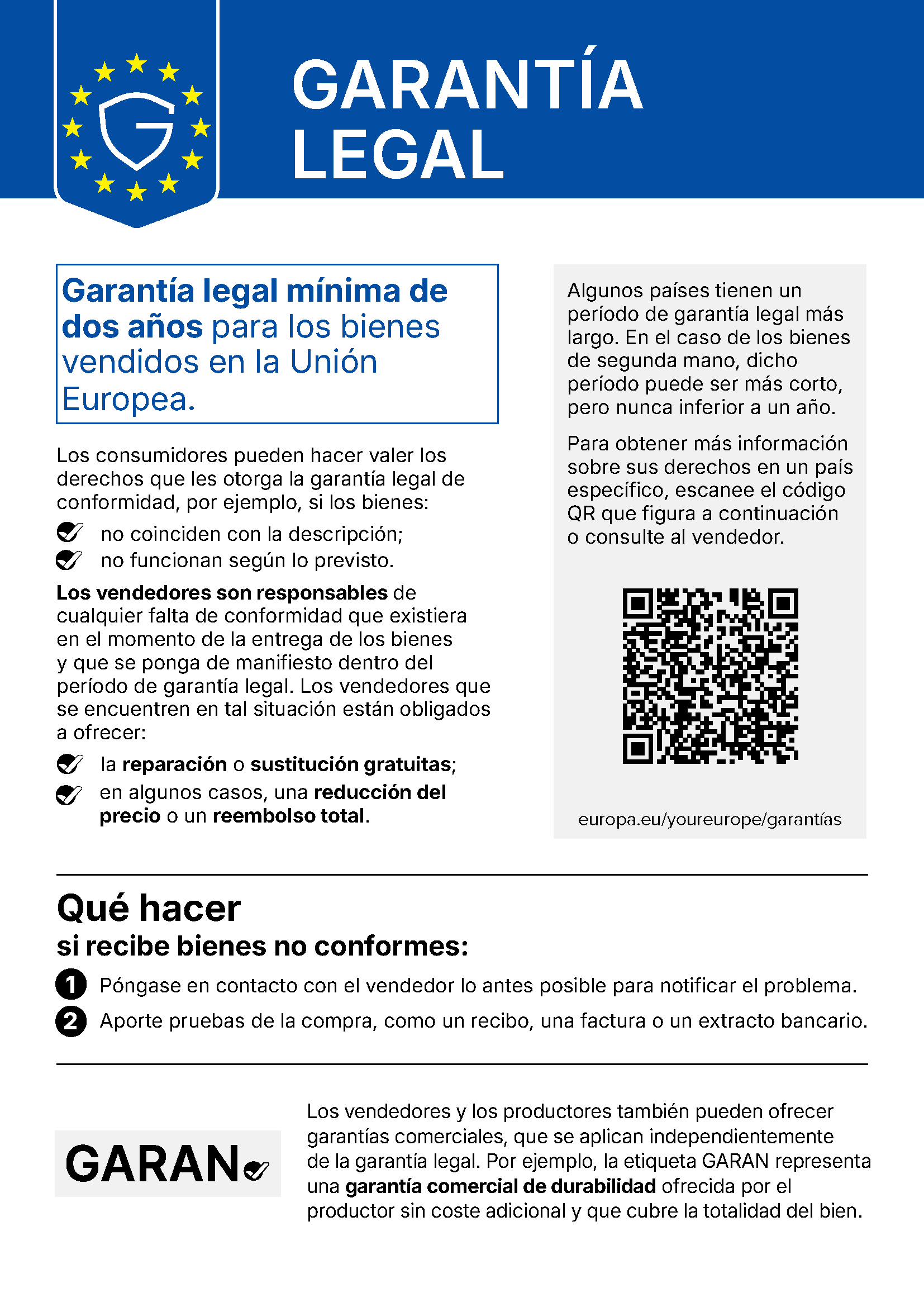 Información de la UE sobre la garantía legal