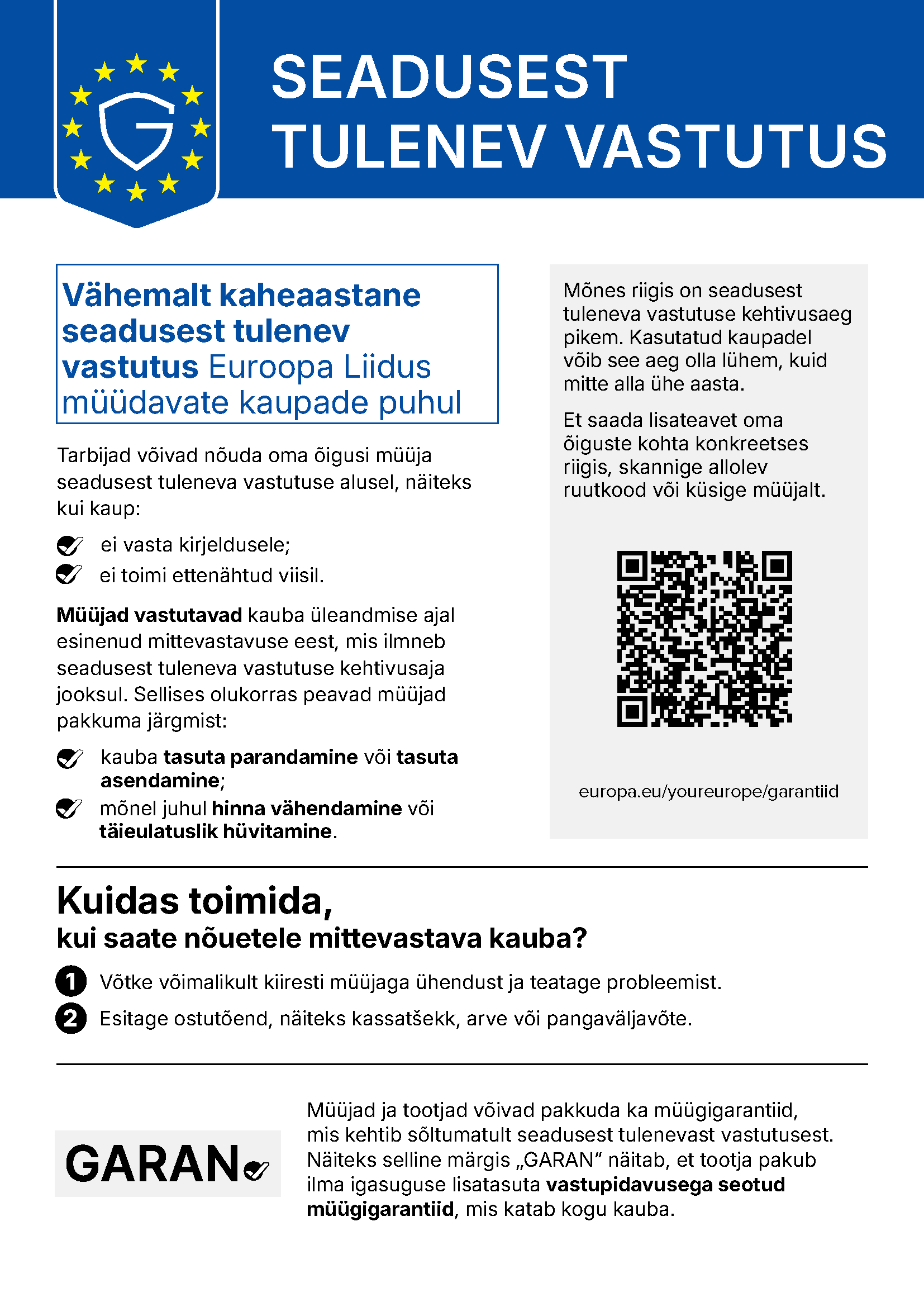 ELi teave seadusjärgsete garantiiõiguste kohta
