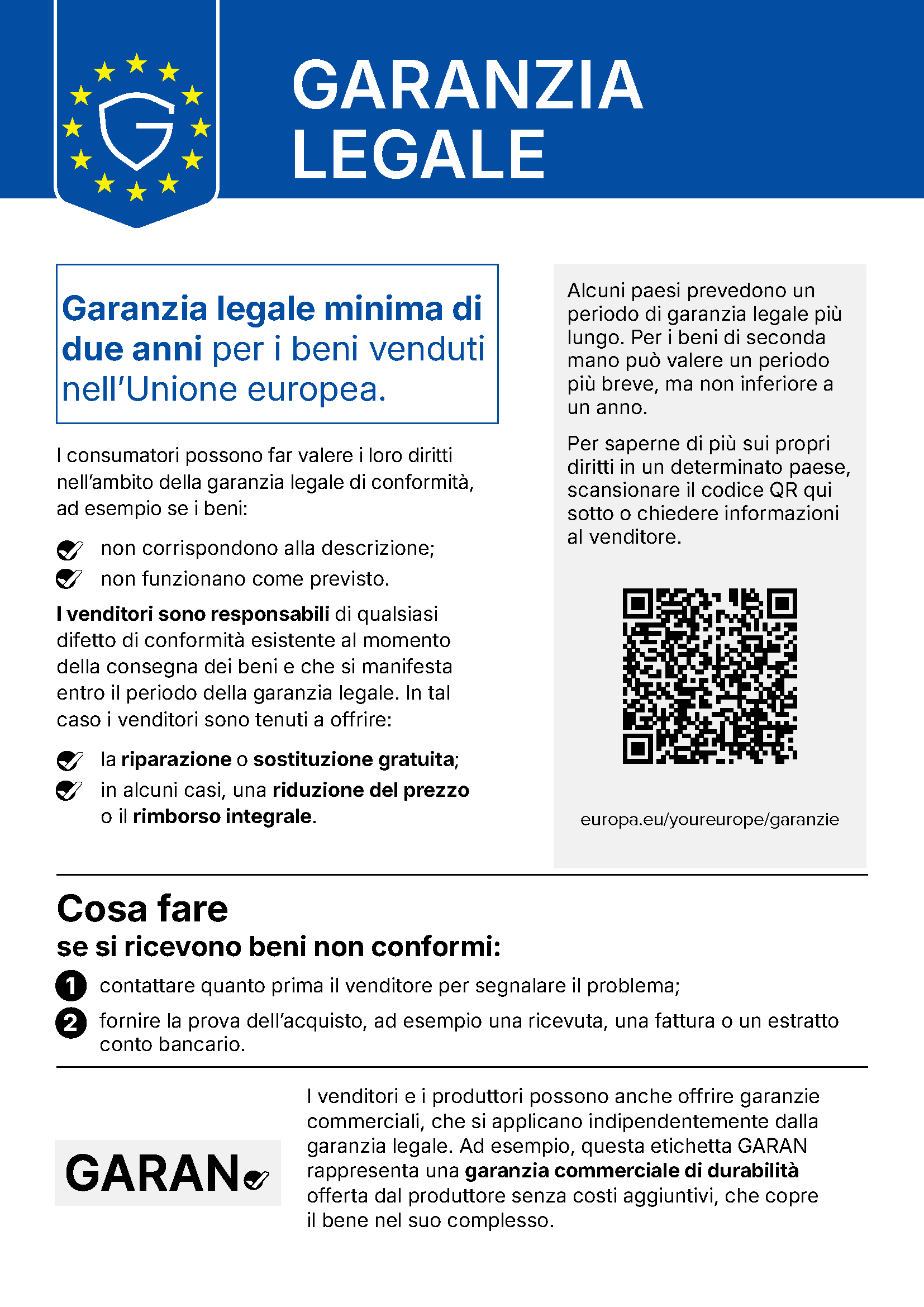 Informazioni UE sui diritti legali di garanzia