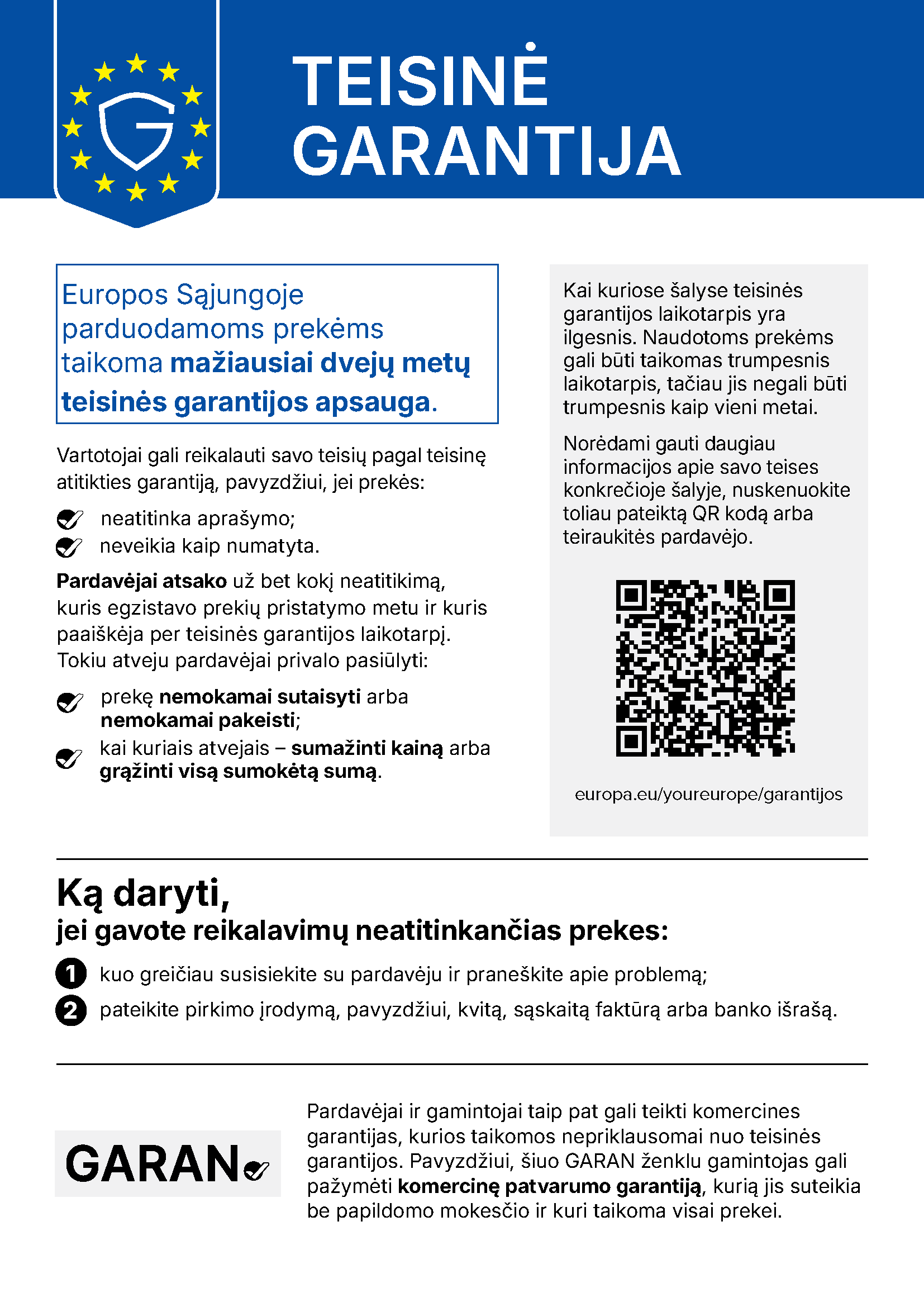 ES informacija apie įstatyminės garantijos teises