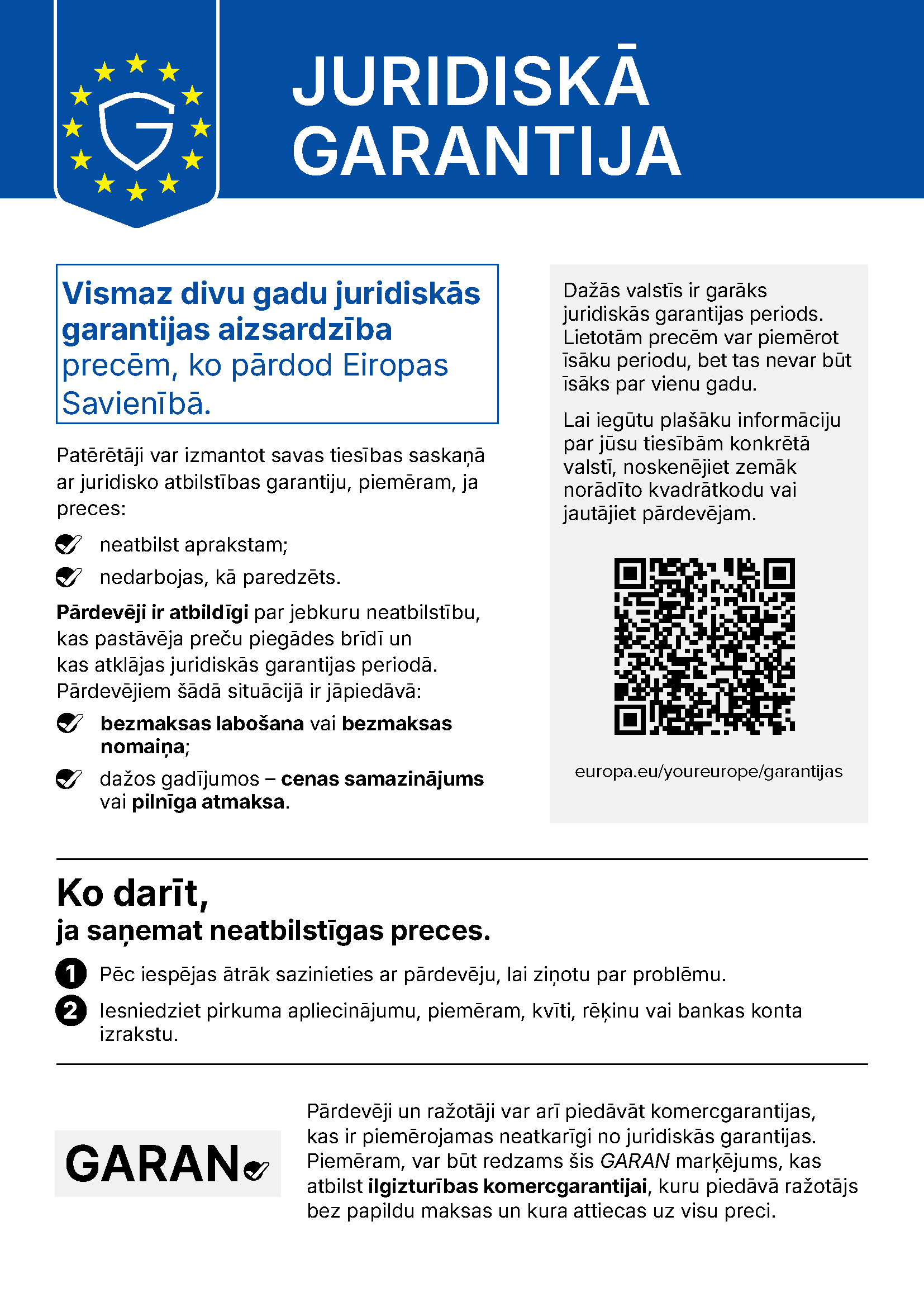 ES informācija par likumīgajām garantijas tiesībām