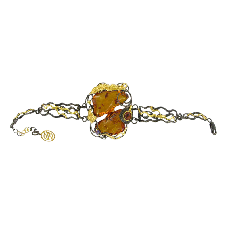 Armband aus Silber 925, rotgold vergoldet mit Bernstein