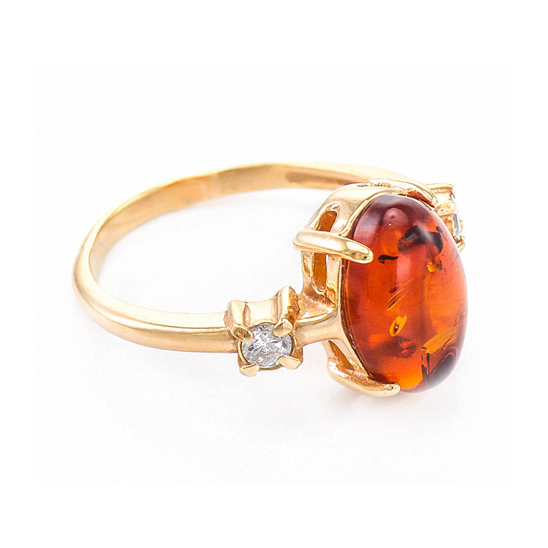 Vergoldete Damen-ring aus 925er Silber mit Bernstein