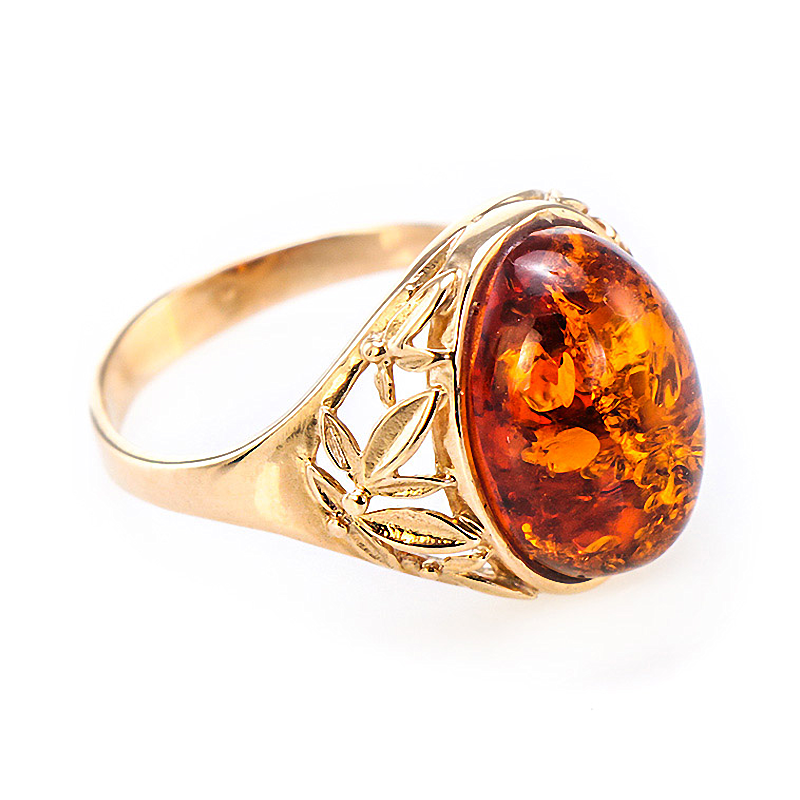 Vergoldete Damen-ring aus 925er Silber mit Bernstein