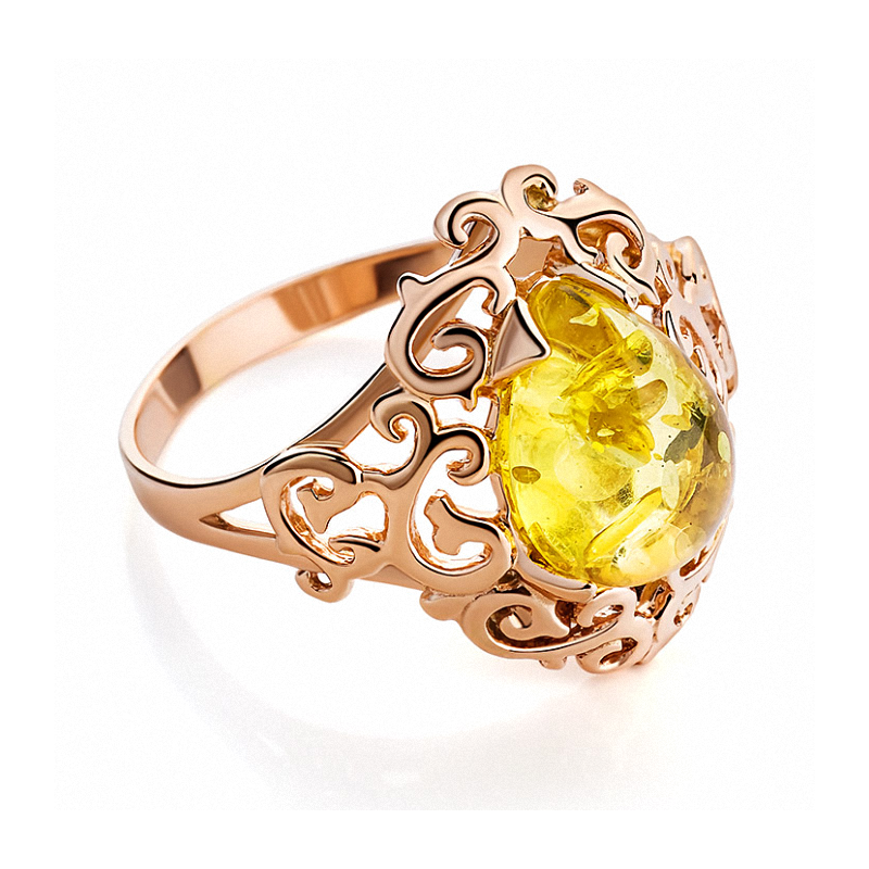 Vergoldete Damen-ring aus 925er Silber mit Bernstein