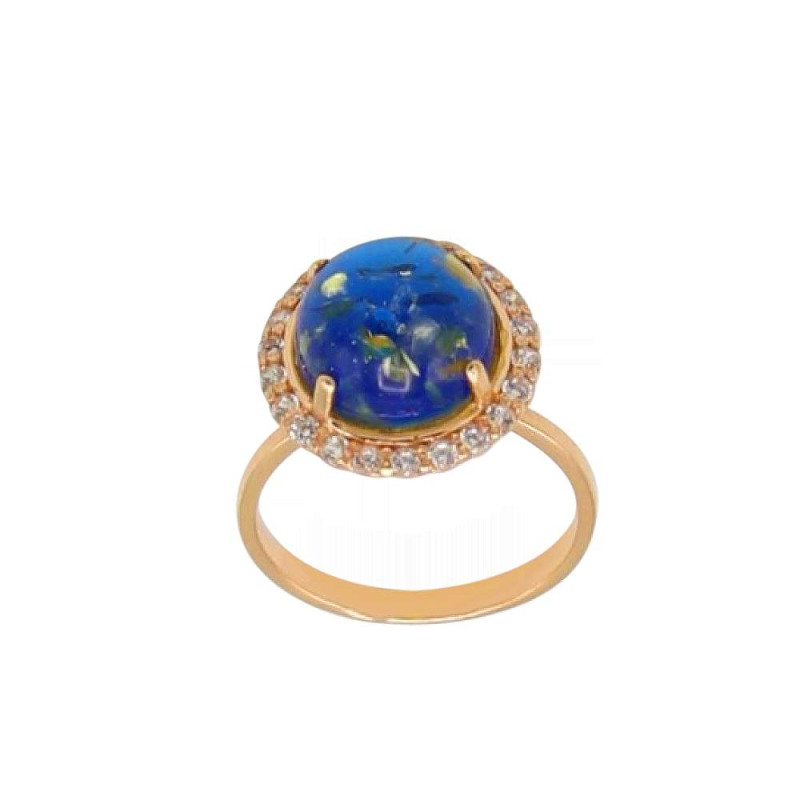Vergoldete Damen-ring aus 925er Silber mit Bernstein und Zirkonia