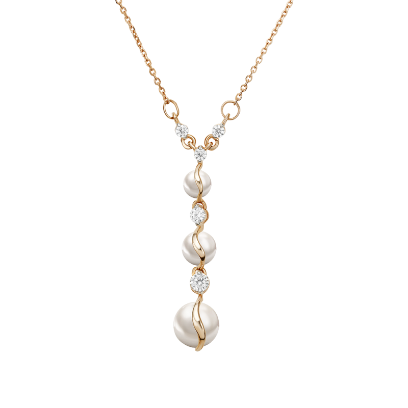Collier aus Rotgold 585 mit Zirkonia und Perle