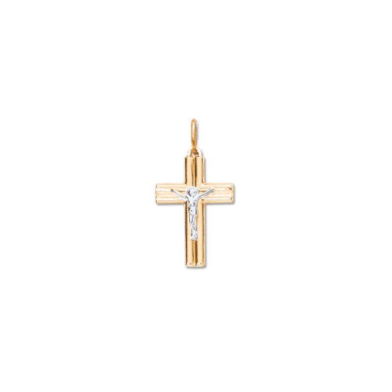 Kreuz Anhänger aus Gelb/ Weißgold 585