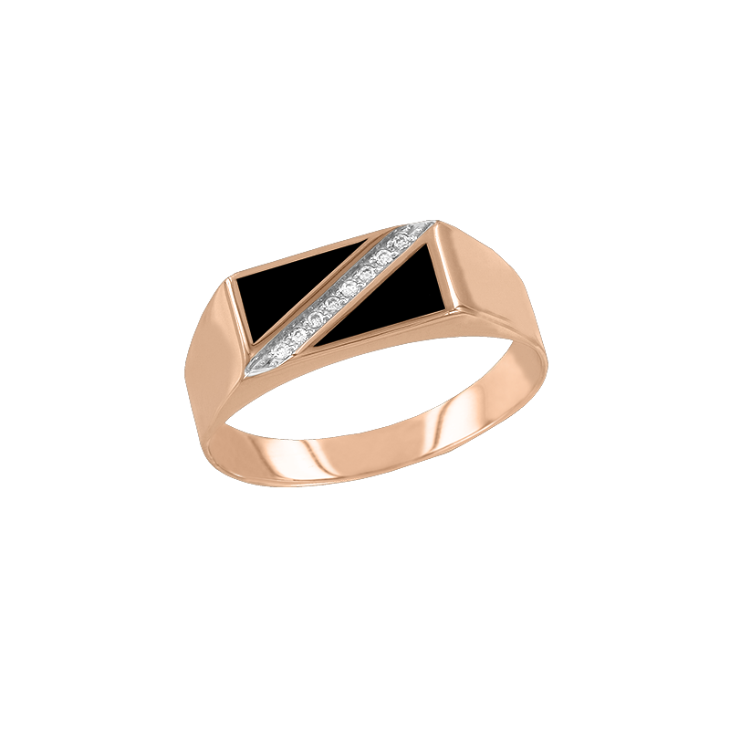 Herrenring aus Rotgold 585 mit Emaille und Zirkonia