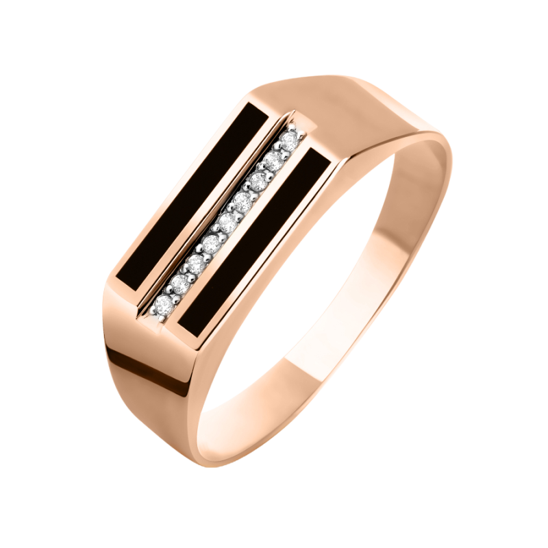 Herrenring aus Rotgold 585 mit Emaille und Zirkonia