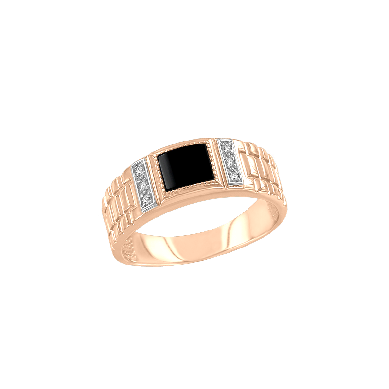 Herrenring aus Rotgold 585 mit Onyx und Zirkonia