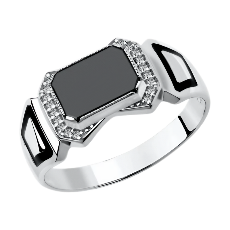 Herrenring aus Silber 925 mit Zirkonia und Emaille