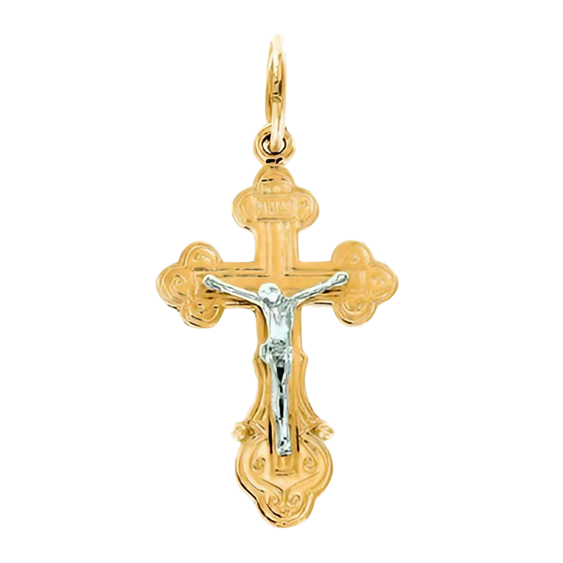 Kreuz Anhänger aus Gelb/ Weißgold 585