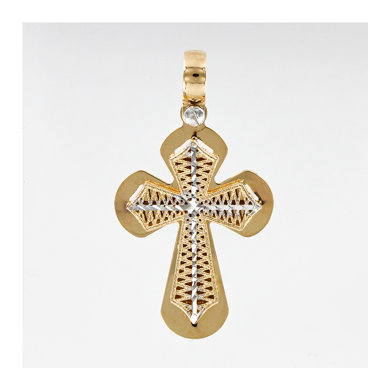 Kreuz Anhänger aus Gelb/ Weißgold 585