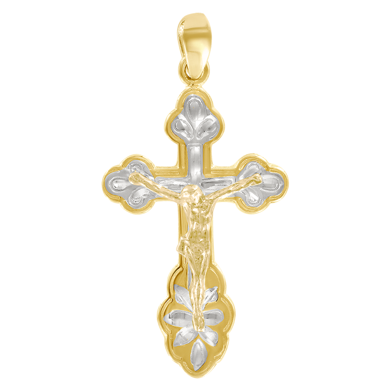 Kreuz Anhänger aus Gelb/ Weißgold 585