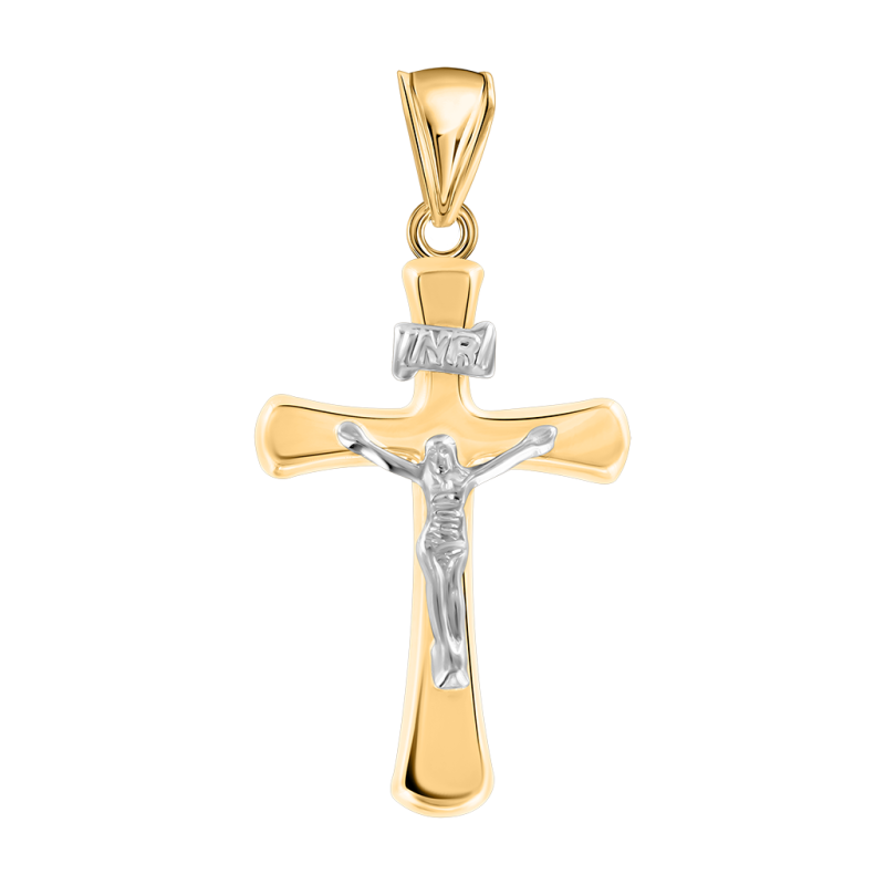 Kreuz Anhänger aus Gelb/ Weißgold 585