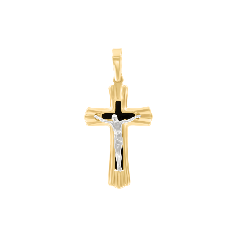 Kreuz Anhänger aus Gelb/ Weißgold 585 mit Emaille