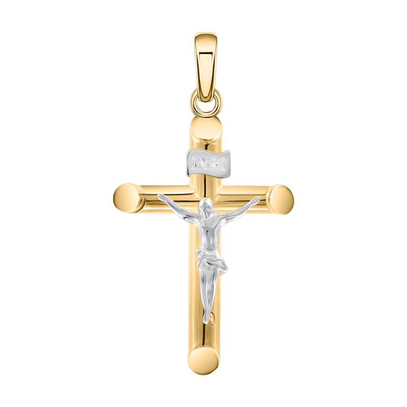 Kreuz Anhänger aus Gelb/ Weißgold 585 mit Emaille