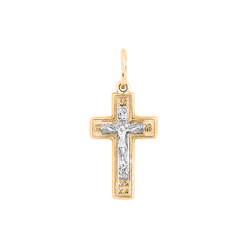 Kreuz Anhänger aus Gelb/ Weißgold 585