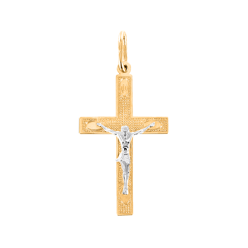 Kreuz Anhänger aus Gelb/ Weißgold 585