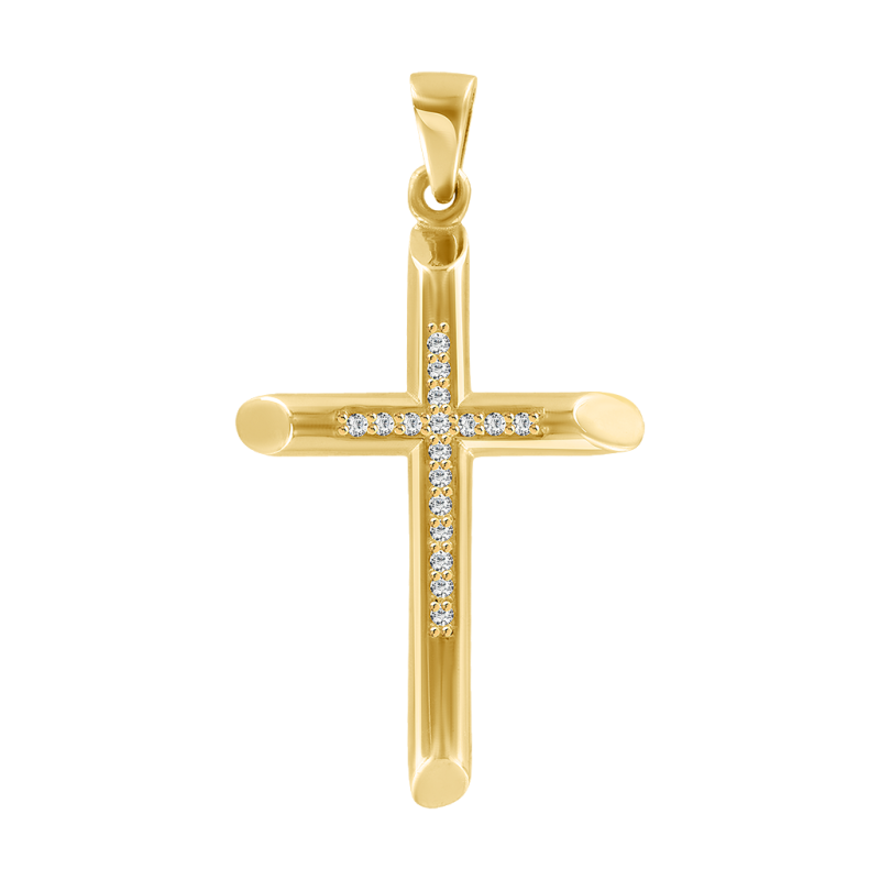 Kreuz Anhänger aus Gelbgold 585 mit Zirkonia