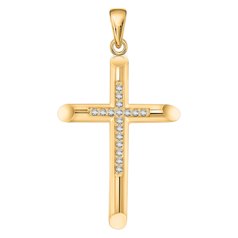 Kreuz Anhänger aus Gelbgold 585 mit Zirkonia