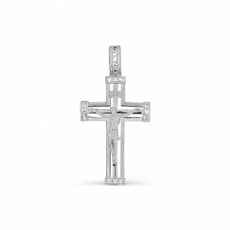 Kreuz Anhänger aus Weißgold 585 mit Zirkonia