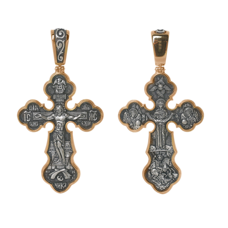 Orthodoxer Kreuzanhänger aus 925er Silber, vergoldet