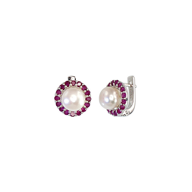 Silberohrringe aus Silber 925 mit Perle und Rubin
