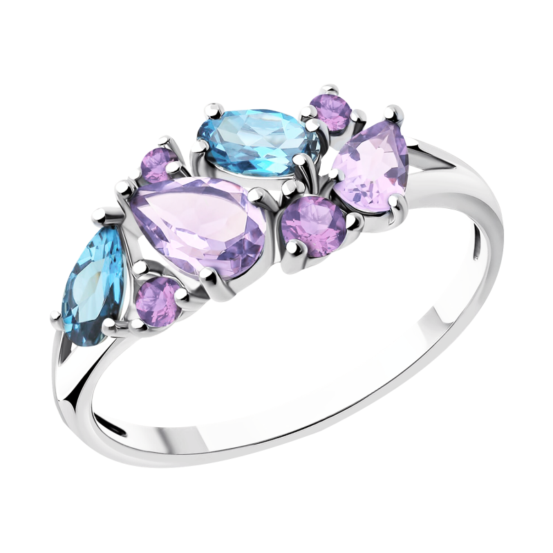 Silberring Damen aus Silber 925 mit Amethyst, Zirkonia und Topas