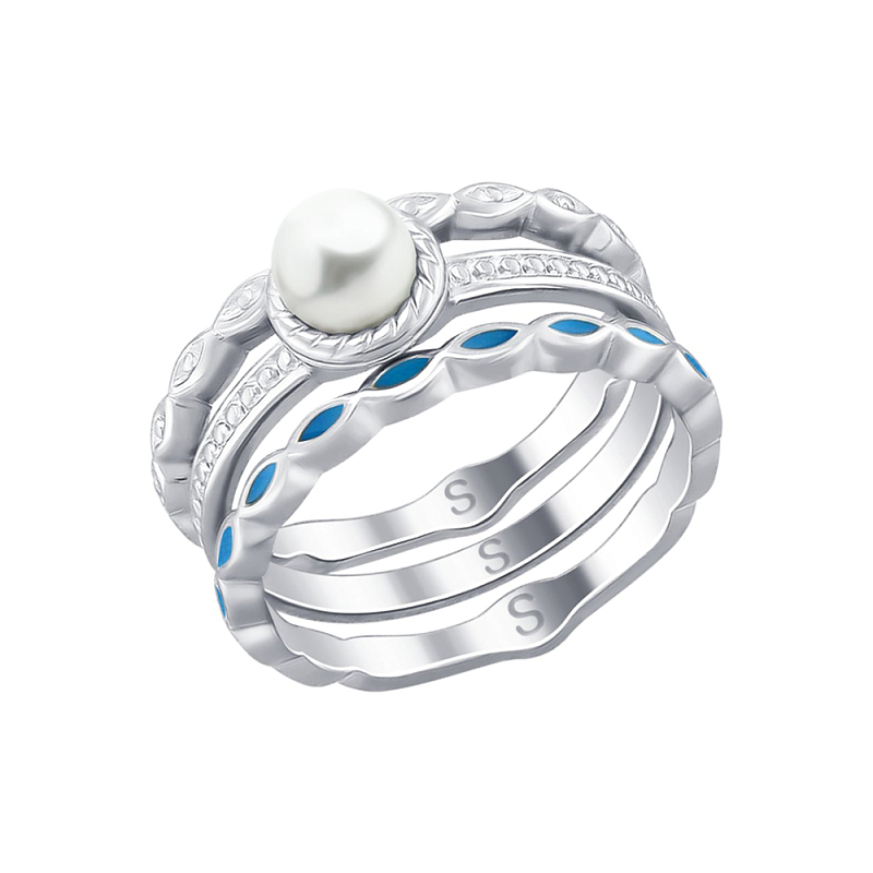 Silberring Damen aus Silber 925 mit Perle und Emaille