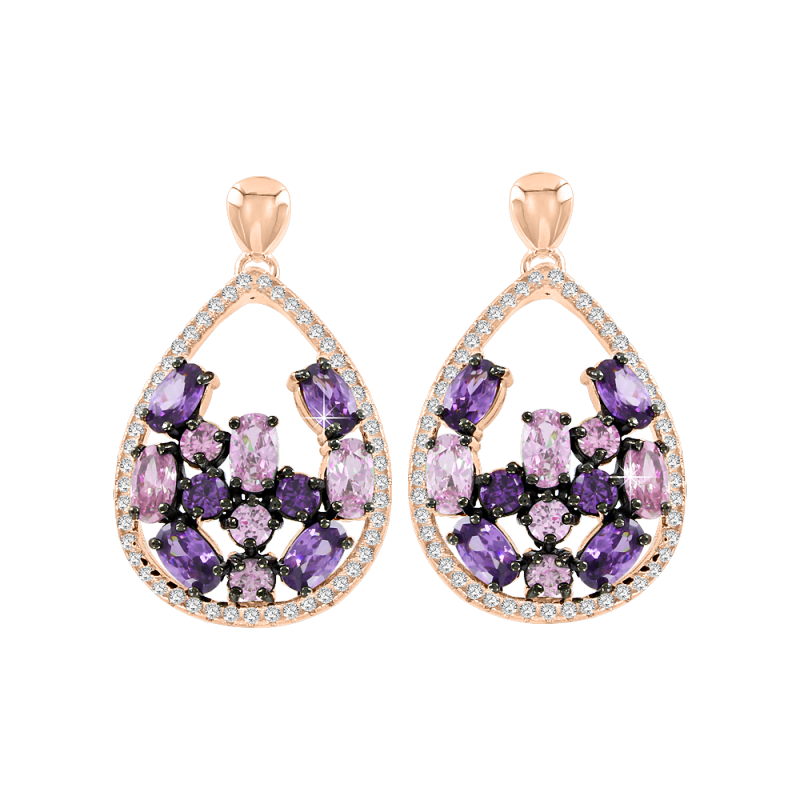 Vergoldete Ohrringe aus Silber 925 mit Amethyst und Zirkonia