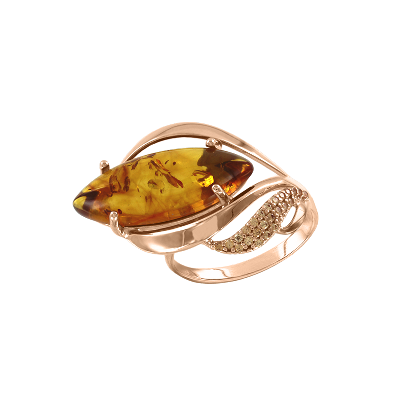Vergoldeter Ring aus Silber 925 mit Bernstein