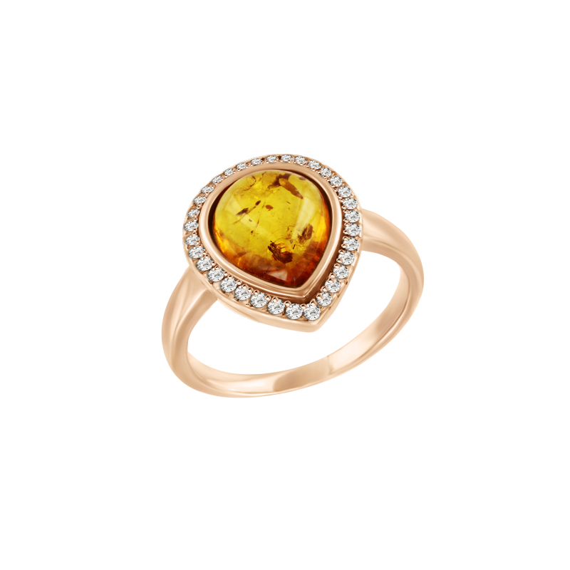 Vergoldeter Ring aus Silber 925 mit Bernstein und Zirkonia