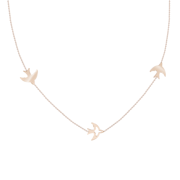 Kette mit drei Vogel-Anhängern aus Rotgold 585