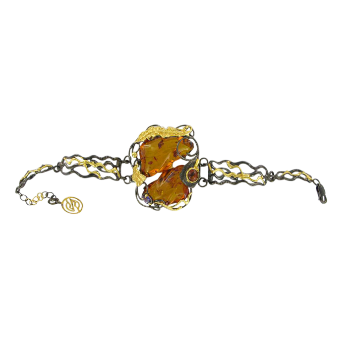 Armband aus Silber 925, rotgold vergoldet mit Bernstein