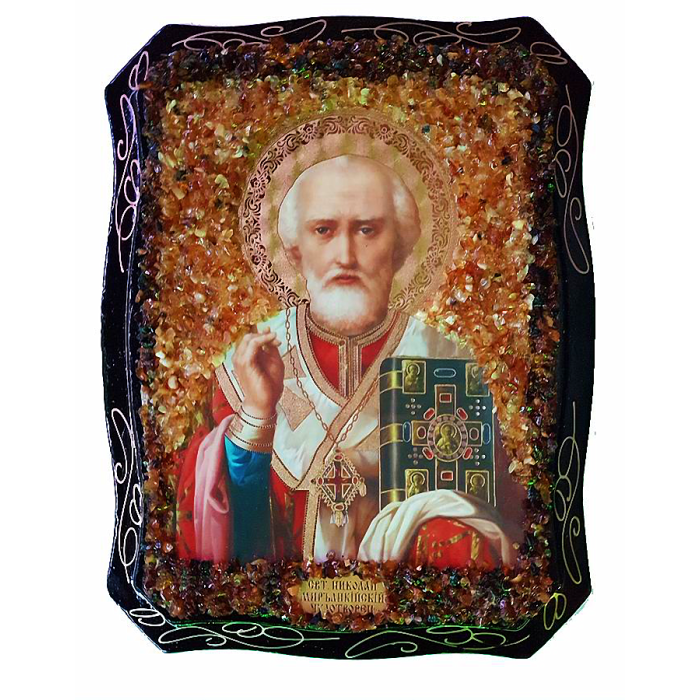 Bernstein-Ikone „Heiliger Nikolaus der Wundertäter“