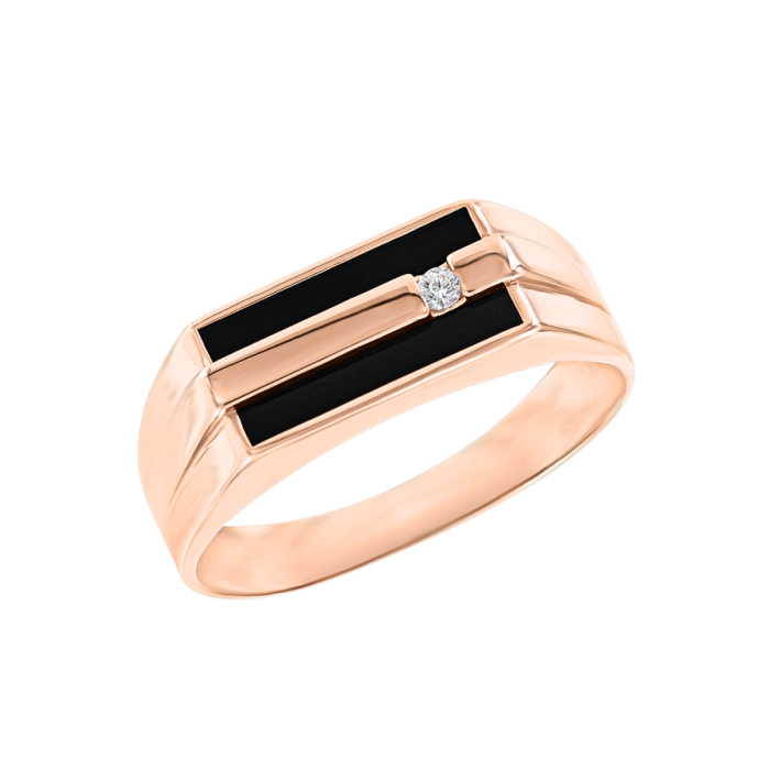 Herrenring aus Rotgold 585 mit Brillant und Onyx
