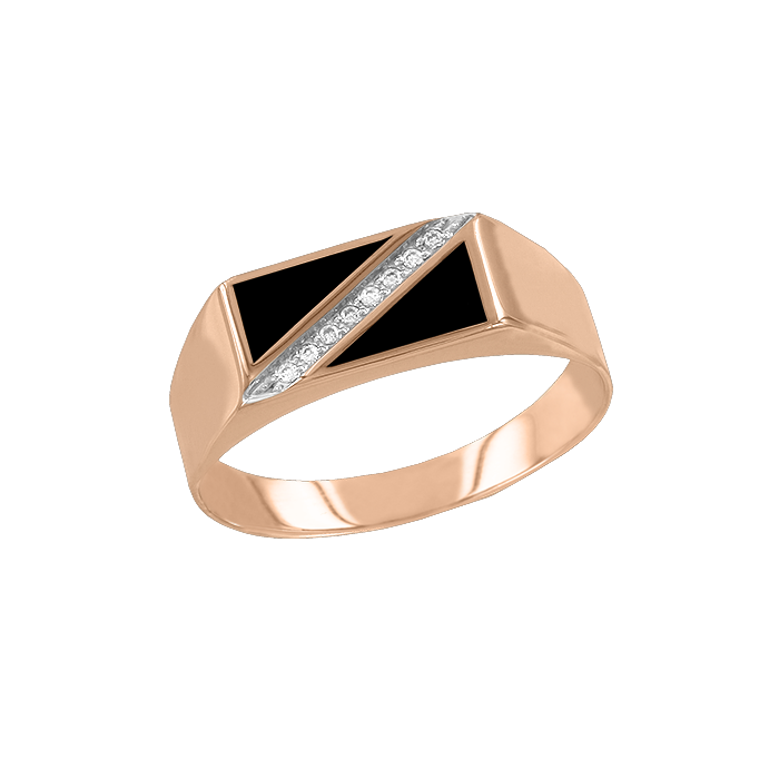 Herrenring aus Rotgold 585 mit Emaille und Zirkonia