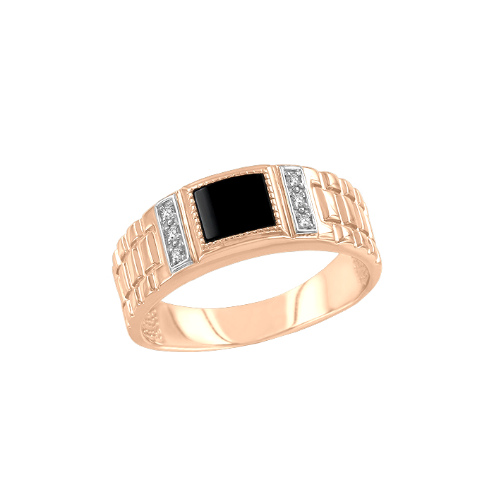 Herrenring aus Rotgold 585 mit Onyx und Zirkonia