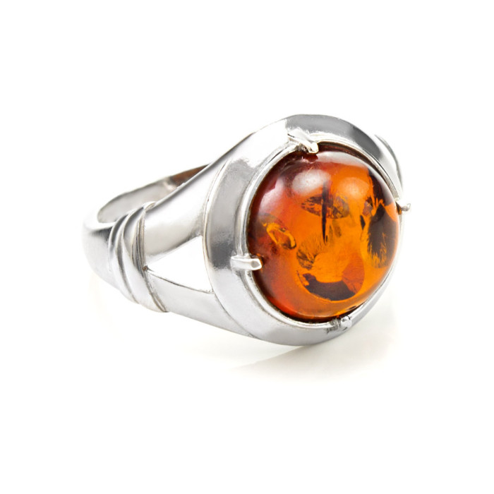 Herrenring aus Silber 925 mit Bernstein