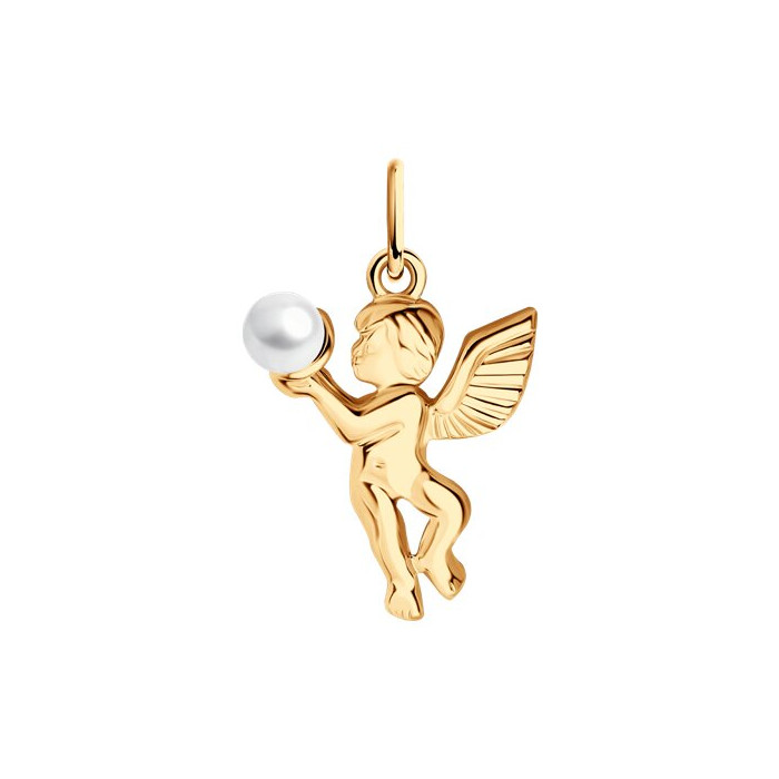 Schutzengel-Anhänger aus 925er Silber, rotgold vergoldet mit Perle
