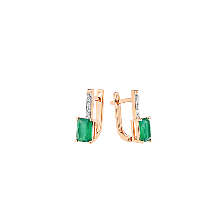 Ohrringe mit grünem Achat und Diamanten aus 585er Rotgold