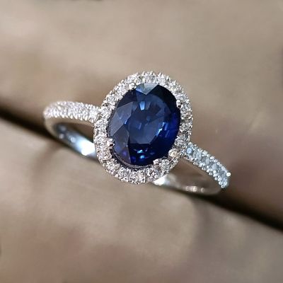 Blue Sapphire Halo Ring