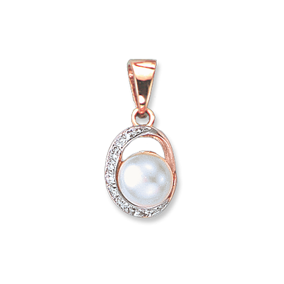Anhänger aus Rotgold 585 mit Zirkonia und Perle