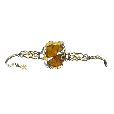 Armband aus Silber 925, rotgold vergoldet mit Bernstein