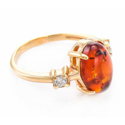 Vergoldete Damen-ring aus 925er Silber mit Bernstein
