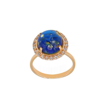 Vergoldete Damen-ring aus 925er Silber mit Bernstein und Zirkonia