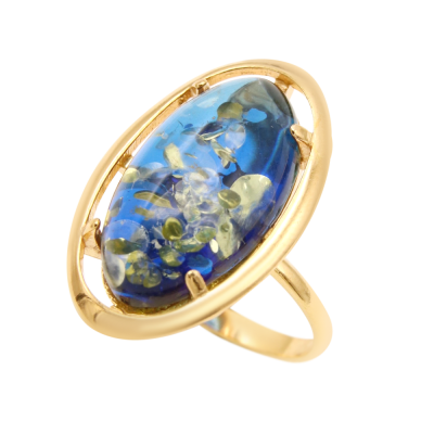 Vergoldete Damen-ring aus 925er Silber mit Bernstein